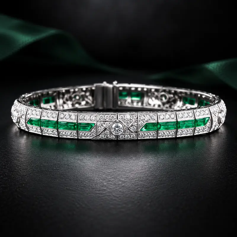 Emerald deco bangle